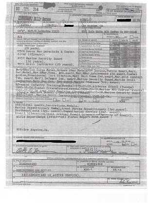 Fraudulent DD-214 submitted by Billy Zinnerman for MCL membership