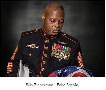 Billy Zinnerman posing in fraudulent Marine SgtMaj dress uniform